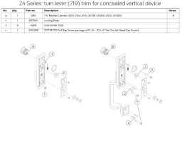 24 Series turn lever (719) trim for concealed vertical device